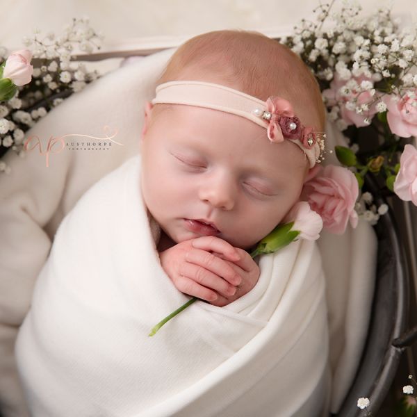 Fresh flowers at newborn photography shoot